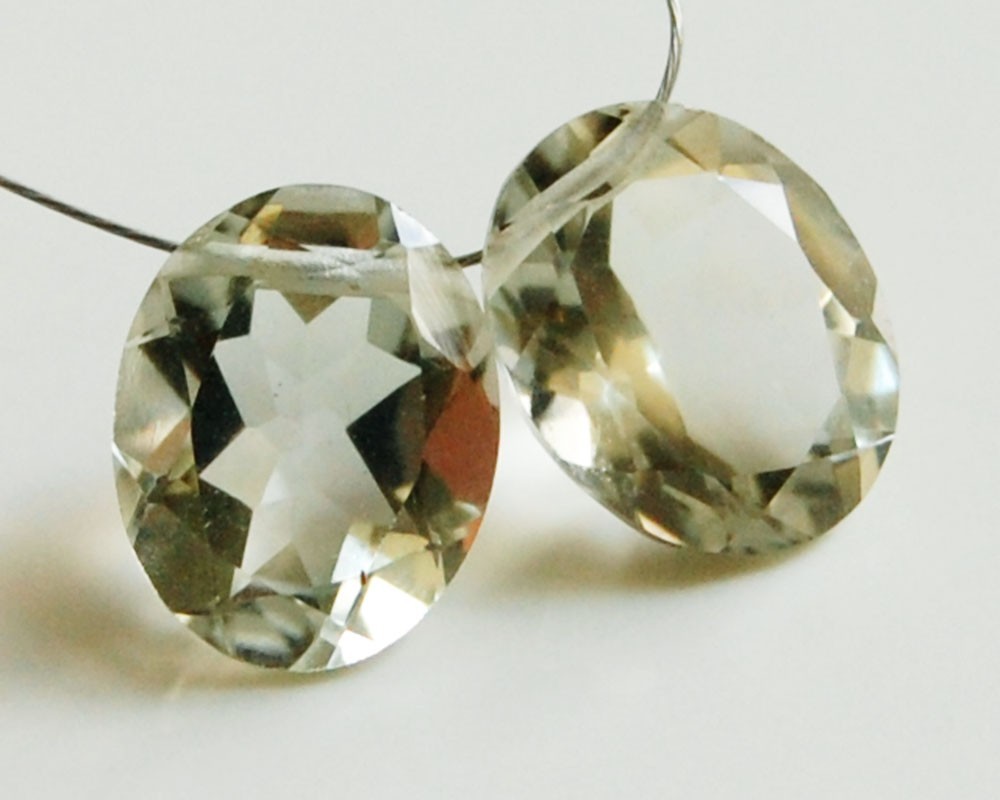 Natural Green Amethyst Flat Faceted Pear Briolette Gemstone Beads Matching Pair