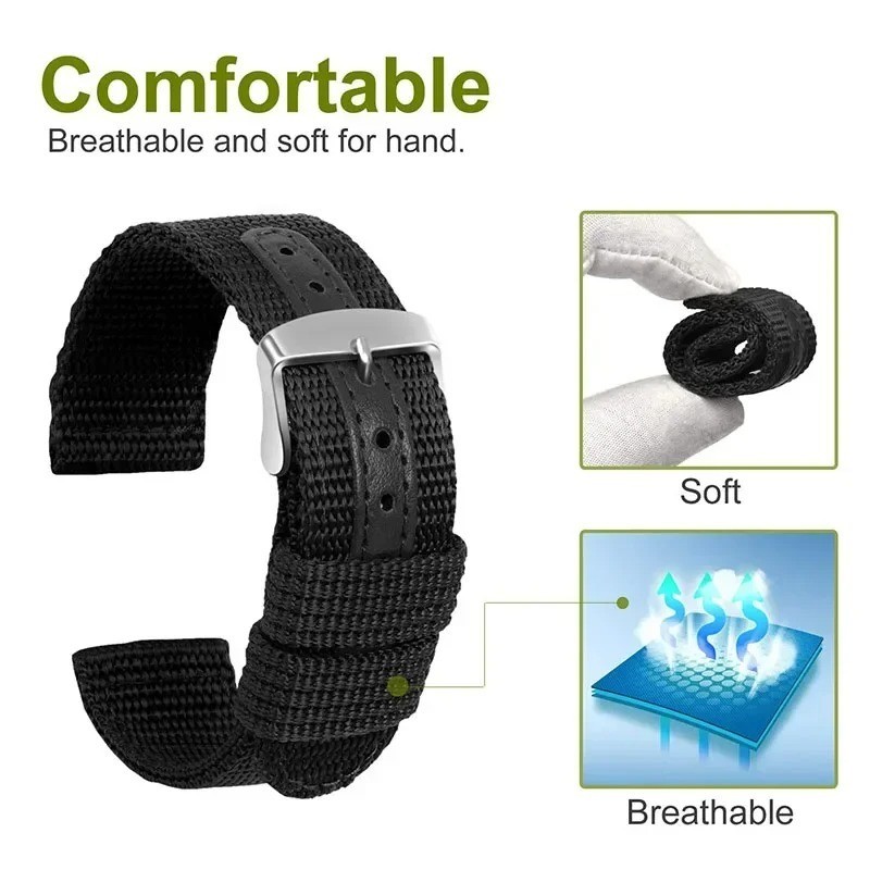 18mm 20mm 22mm 24mm Military Canvas Nylon Wrist Watch Band Strap Bracelet Sport