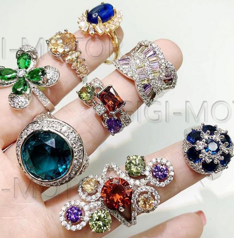 100Pcs Wholesale Colorful Crystal Mixed Rings Bulk Finger Band Ring Jewelry Lot