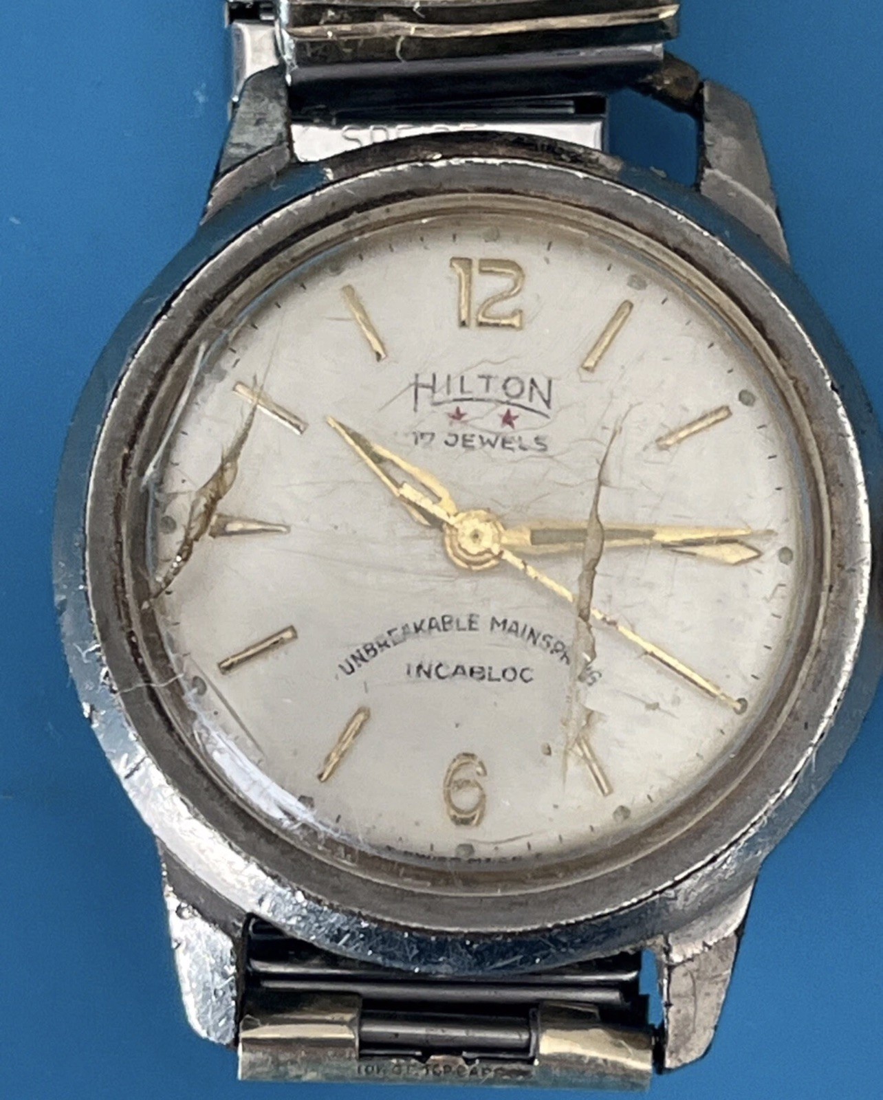 Vintage Hilton 17 Jewels Incabloc Watch Not Running W/ 10k GF Top Band