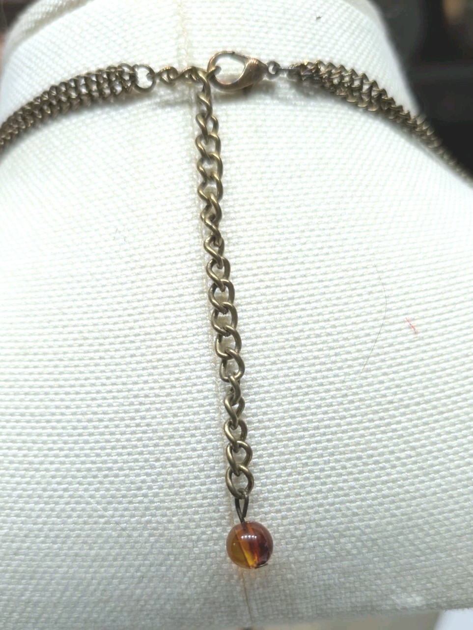 Long Amber Colored Beads Necklace- w/2 Plain chains