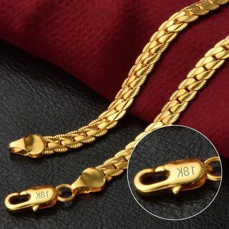 5mm Lace Edge Necklace 925 Sterling Silver 18K Gold Chain Jewelry