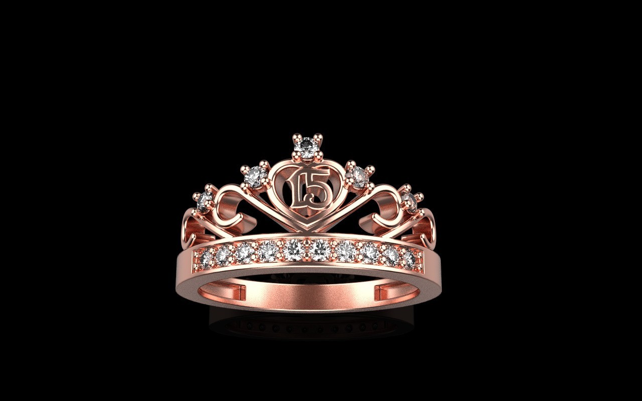 15 Anos Quinceanera Ring Yellow Gold moissanite Crown 15Ring,14k gold palted