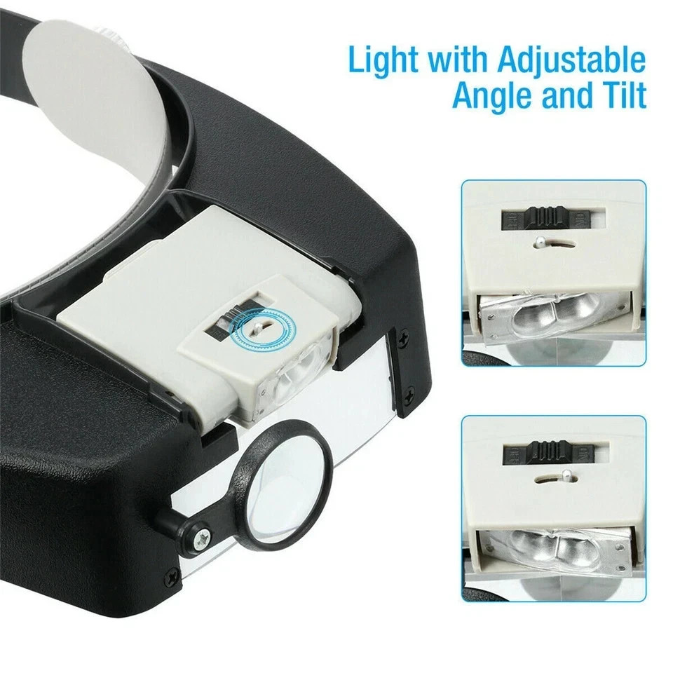Jewelers Head Headband Magnifier LED Illuminated Visor Magnifying Glasses Loupe