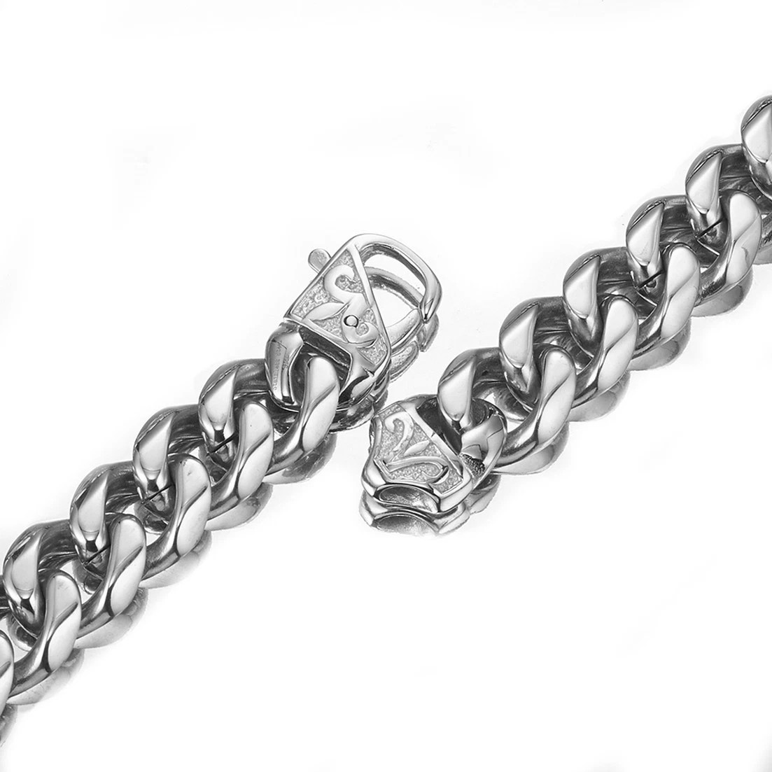 13mm/15mm Silver Stainless Steel Curb Cuban Link Chain Necklace 16″-40″