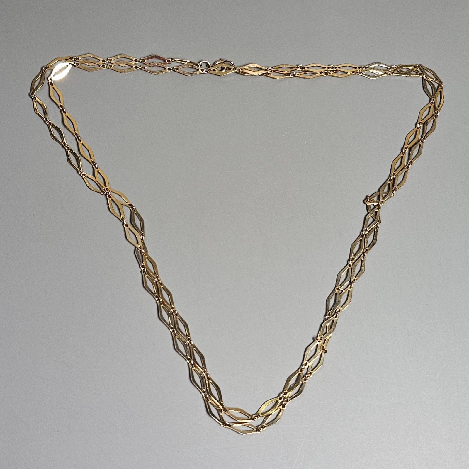 Rhombus Chain Link Single or Double Strand Necklace Layering Goldtone 48″