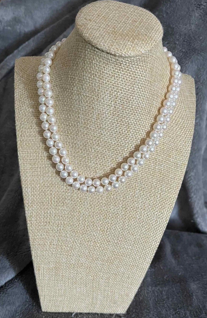 TASAKI Akoya Pearl Double-Strand Necklace 14ct White Gold K14WG 6.4-7.1mm 40cm
