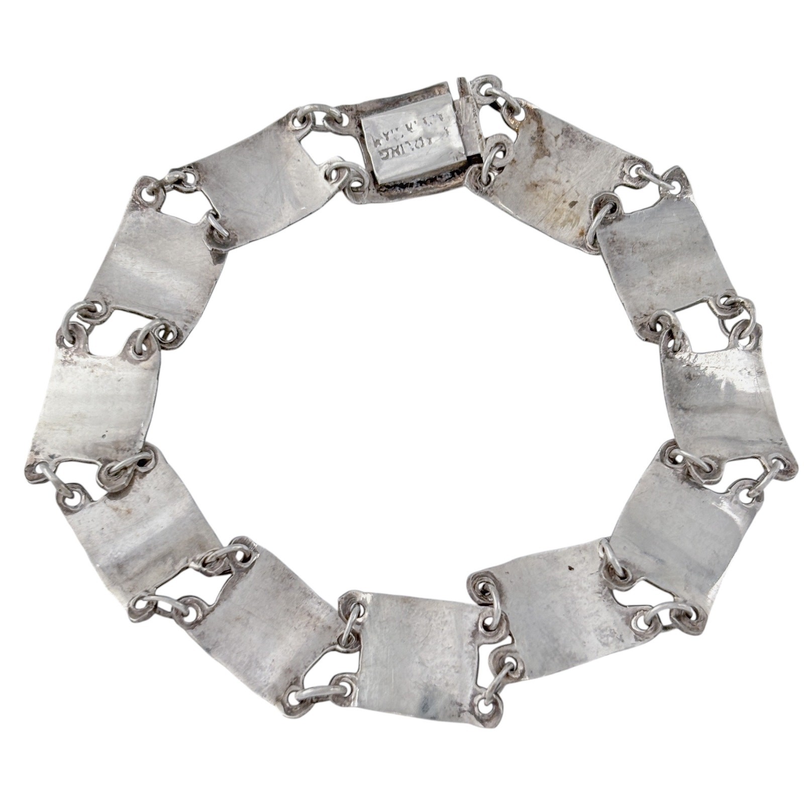 Vintage Sterling Silver 925 White Niello Siam Dancer Link Bracelet 7.25″