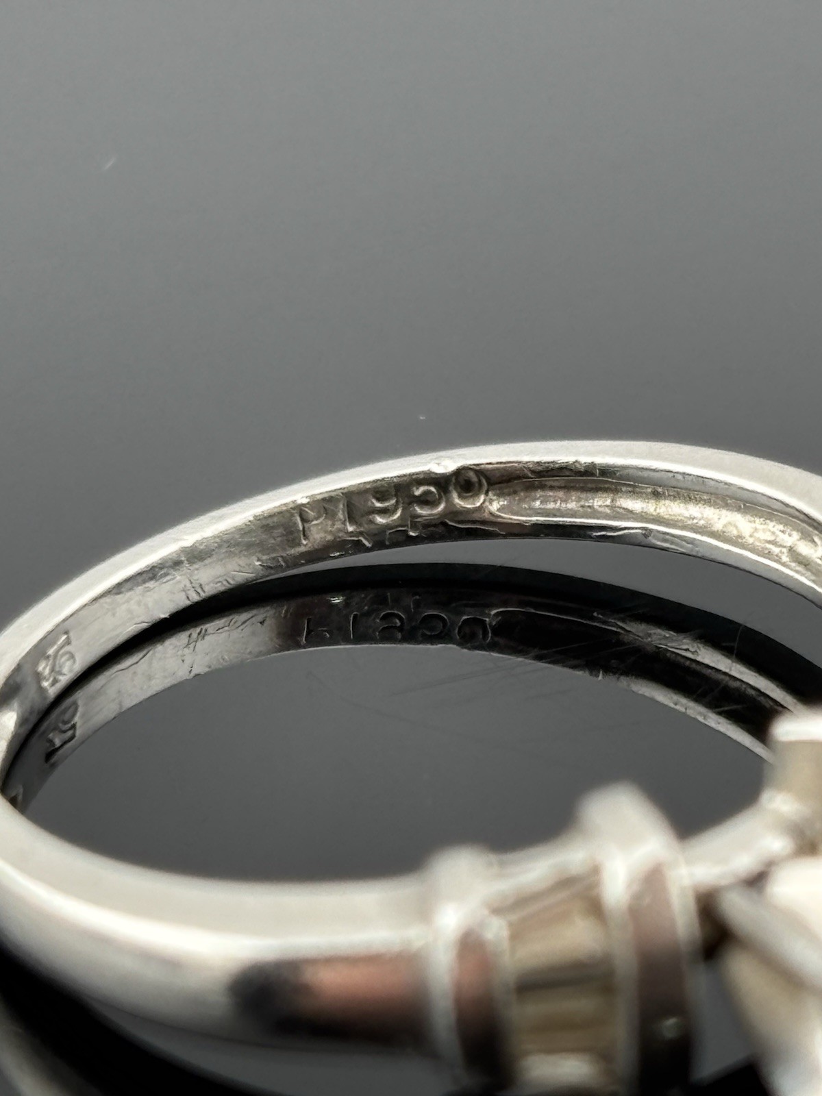 Estate 950 Platinum Princess Cut Diamond Engagement Ring w Tapered Baguette sz 7