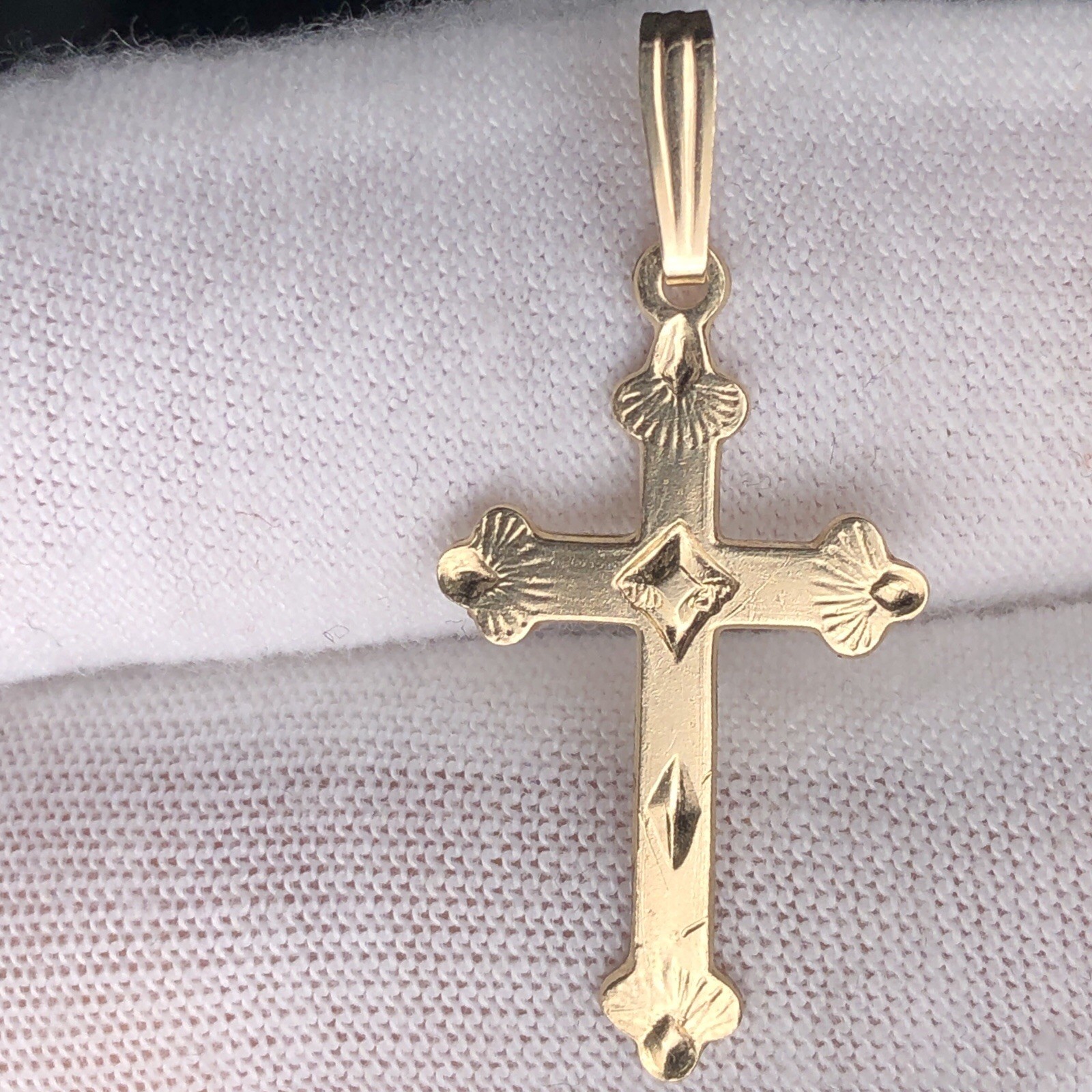 Solid 1/20 14K Yellow Gold Real Gothic Cross Catholic Religious Pendant Crucifix