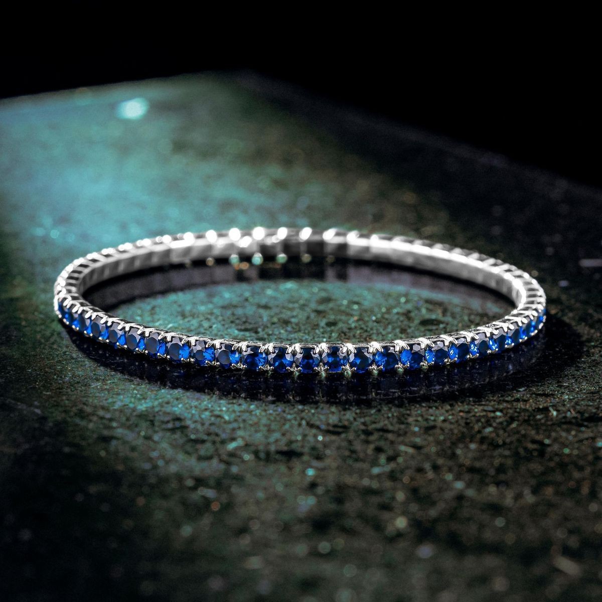 15Ct Round Lab Created Blue Sapphire Men’s Tennis Bracelet 14K White Gold Plated