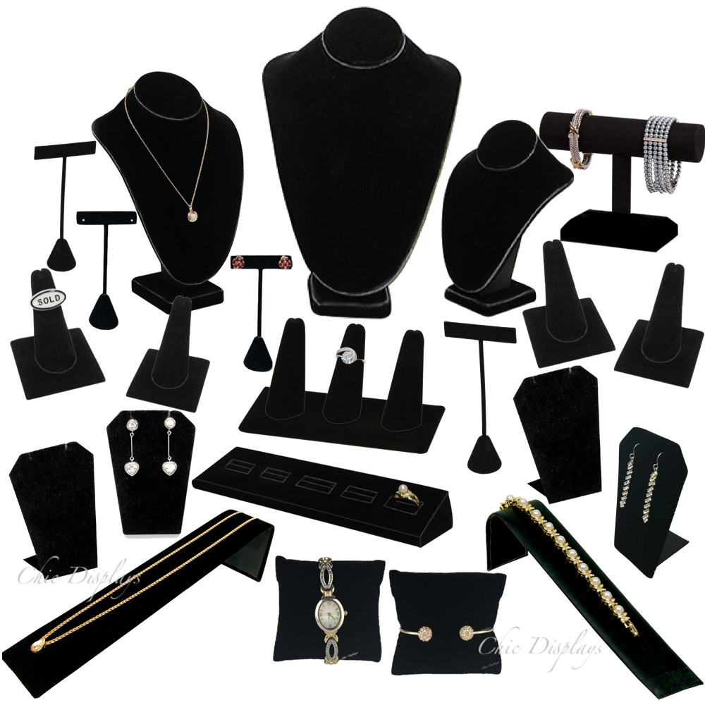 Black Velvet Jewelry Display Stand Bracelet Earring Necklace Ring Holders Lots