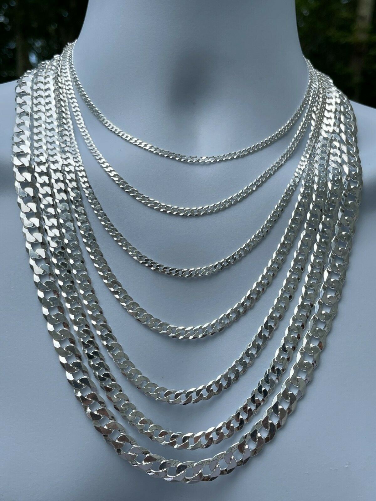 REAL Solid 925 Silver Flat Miami Curb Cuban Link Chain Necklace 3-11mm 16-30″