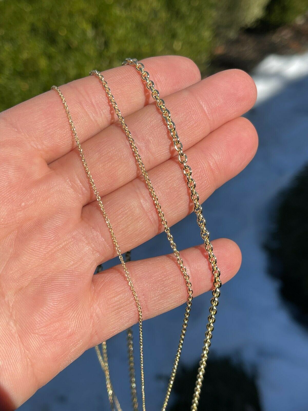 Real Solid 925 Sterling Silver 14k Gold Plated Anchor Cable Chain Rolo Necklace