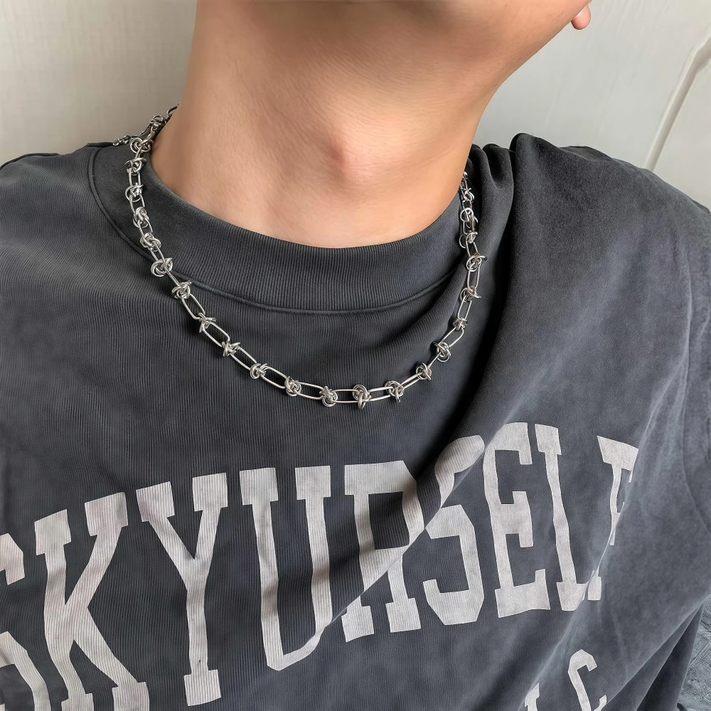 Hip Hop Knotted Titanium Steel Necklace For Man Woman Non Fading Clavicle Sweate