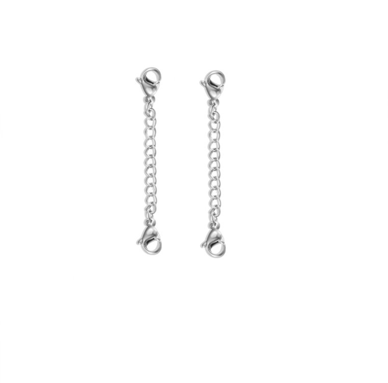 2Pcs Stainless Steel Necklace Bracelet Double Lobsters Extenders Chain Findings