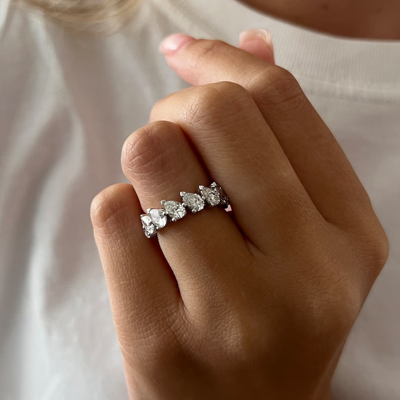 IGI 4.00 Ct Pear Cut EF/VS1 Lab Grown Diamond Full Eternity Band 14k White Gold