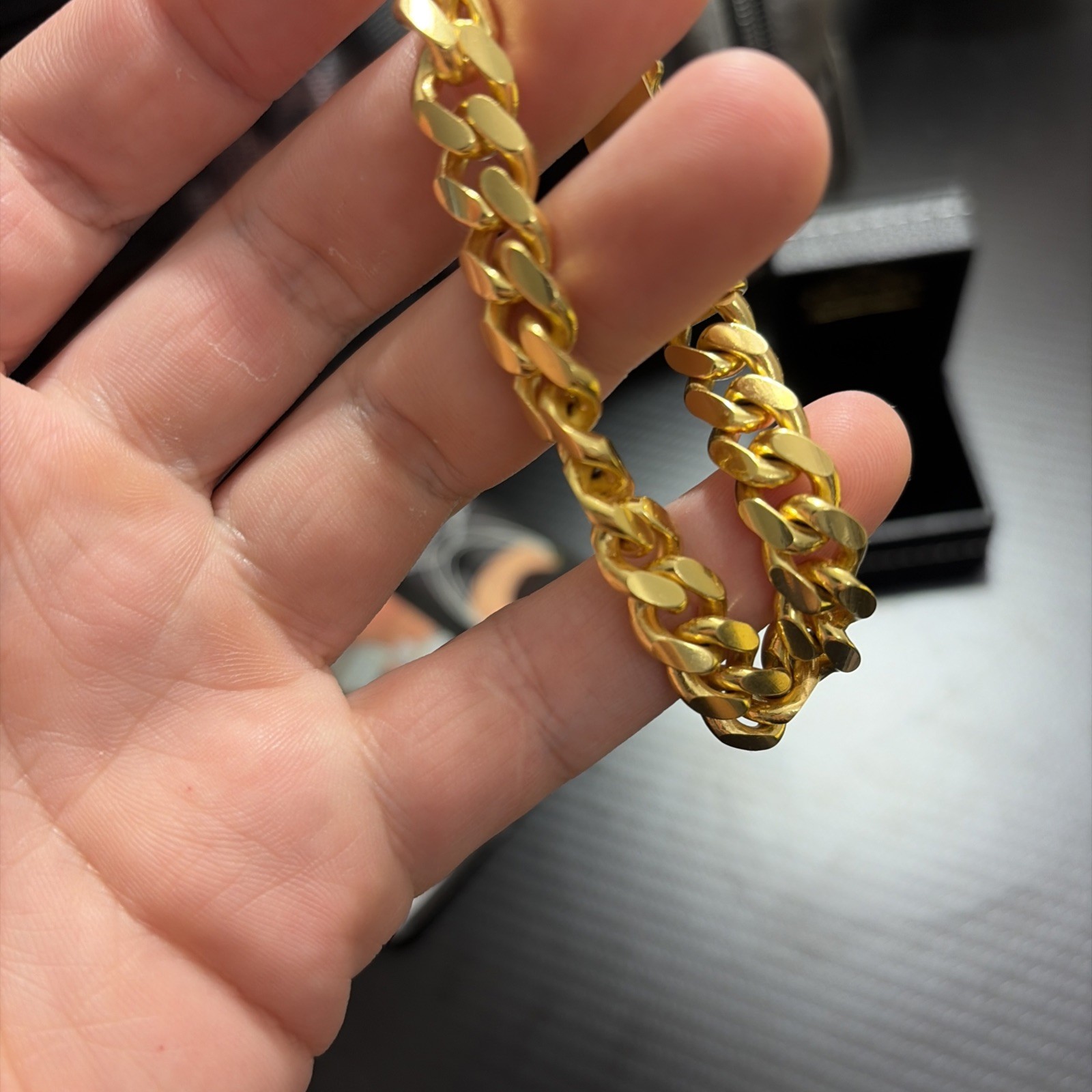 Mens Real Solid 14k Gold Vermeil 925 Silver Miami 10mm and 7.5 inches long.
