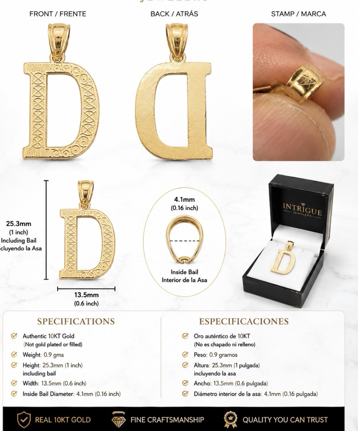 10kt Gold Letter D 0.9gm