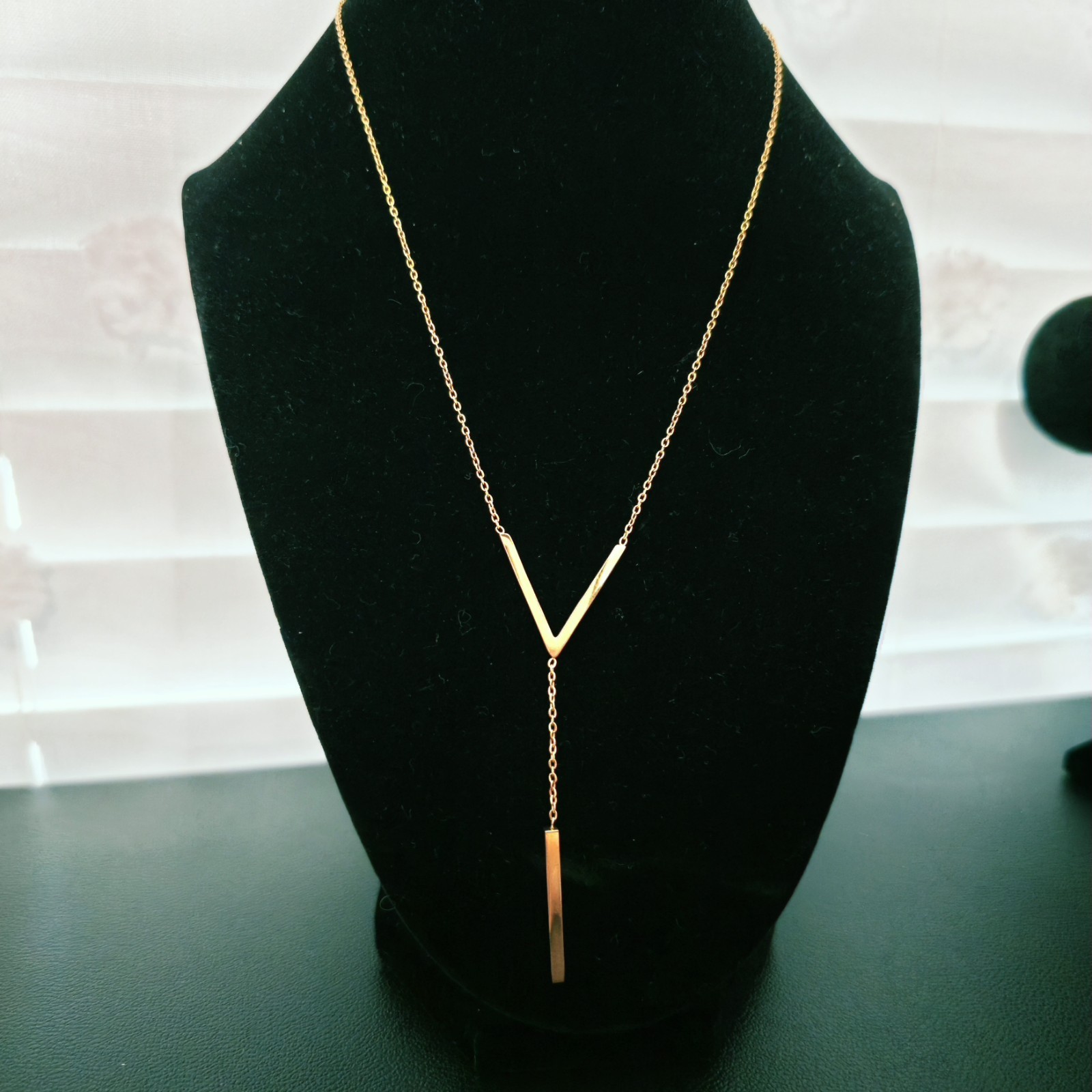 Trendy Y Necklace – 18K Gold Plated V-Front Drop – Women Jewelry B005