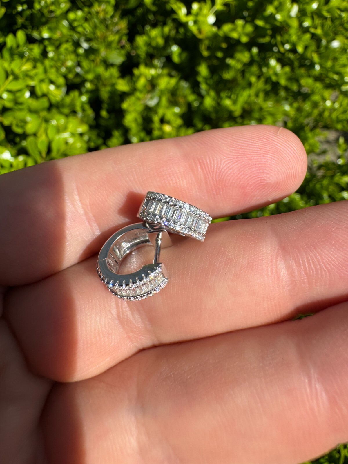 Baguette Moissanite Real Solid 925 Silver Hoops Small Huggie Hoop Earrings 12mm