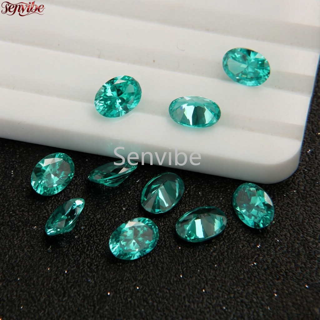 VVS Blue Green Oval Cut Synthetic Zircon 5A Loose CZ Accent Gemstone for Jewelry