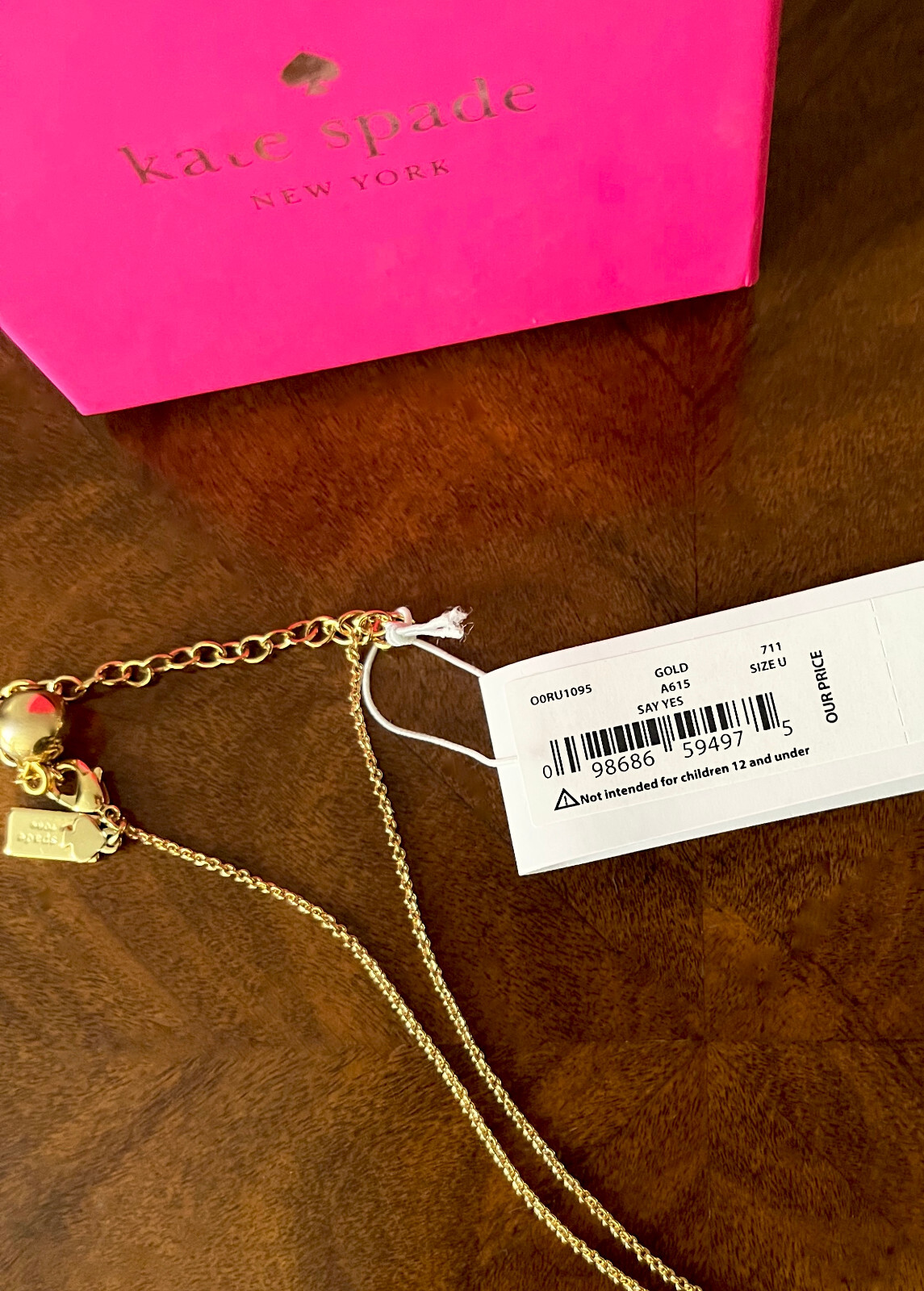 Kate Spade 2018 Say Yes Cursive WINK W/Gem Gold 16” With 2″ Extender Necklace