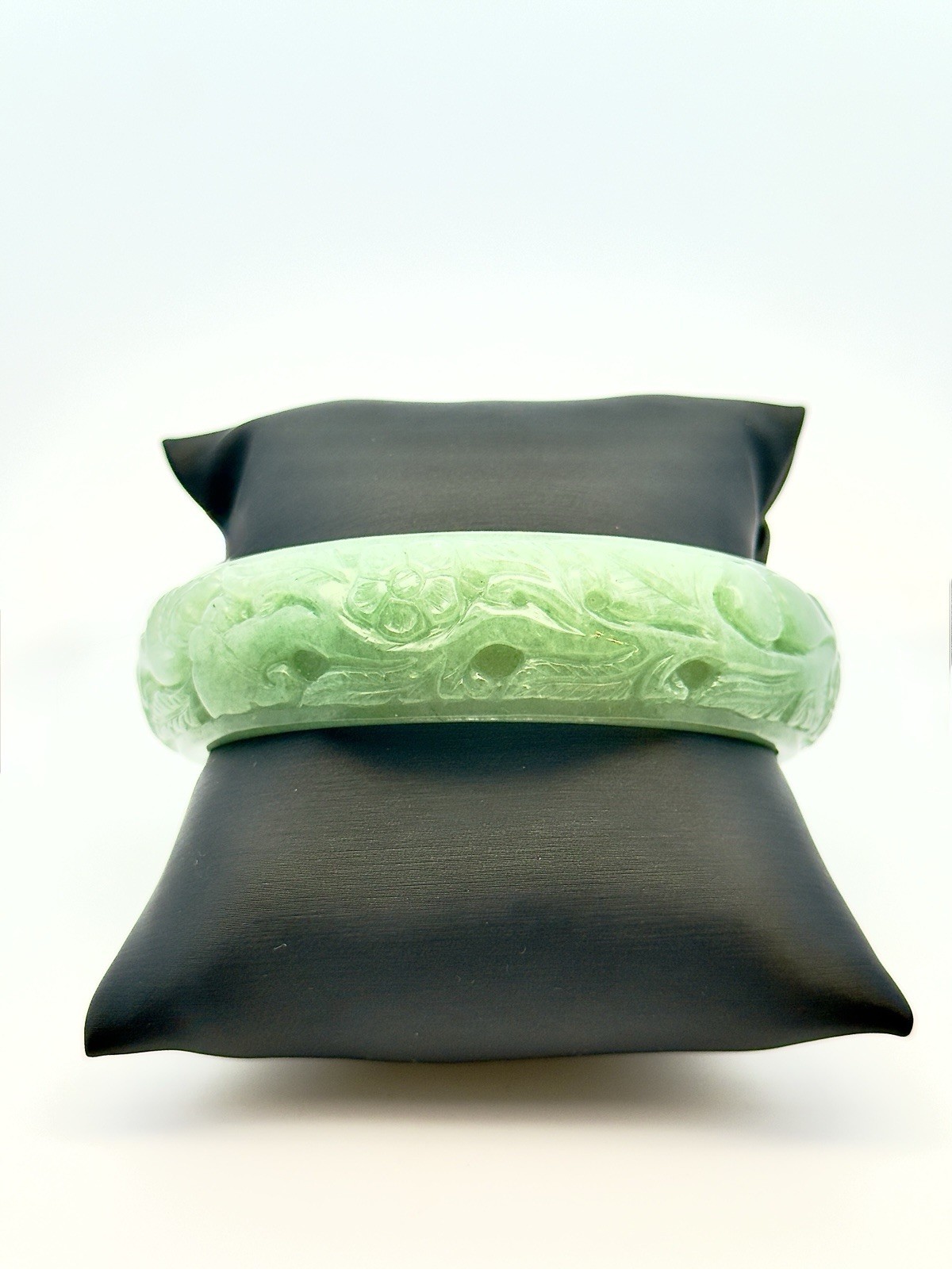 Mid Century Hand Carved Floral Garden Mainland China Jade Statement Bracelet