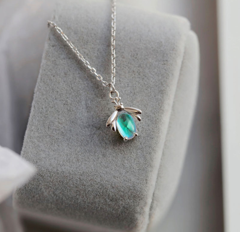 S925 Sterling Silver Moonstone Flying Firefly Pendant Necklaces