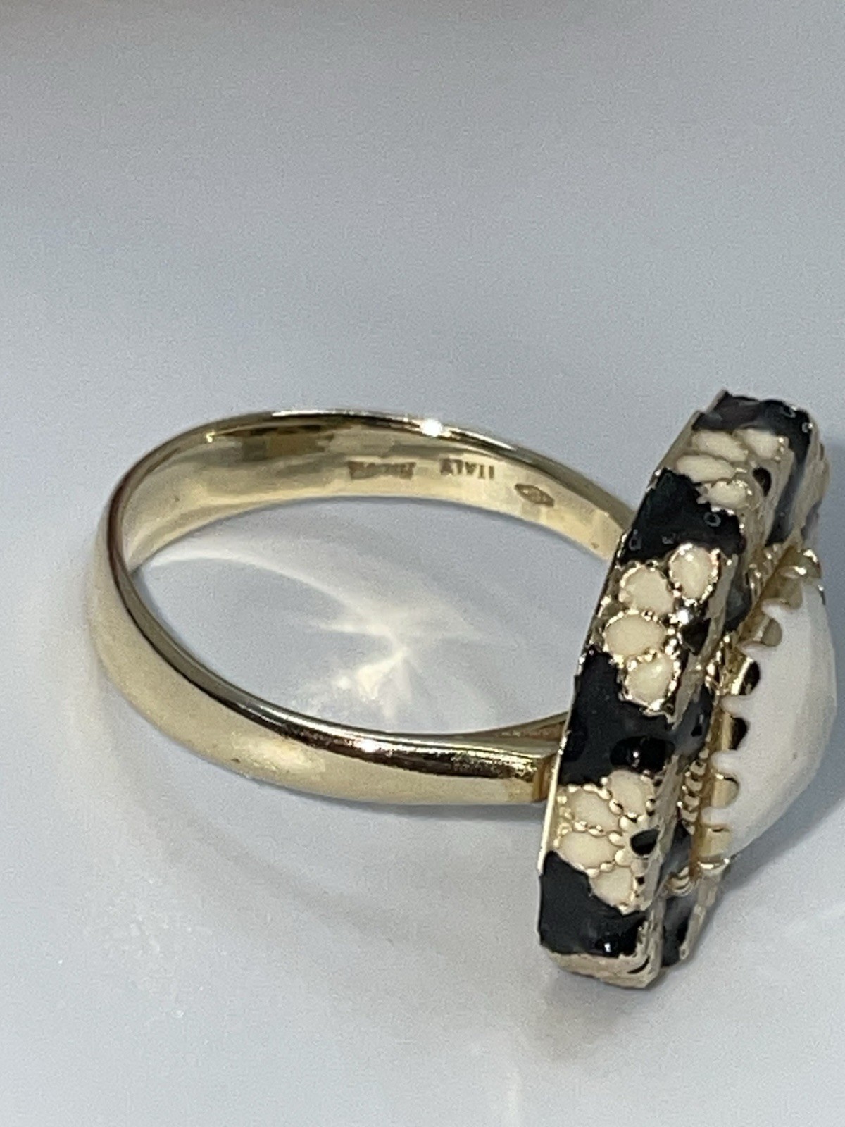585 14K Yellow Gold Agate Enamel Daisy Flower RING Statement Italy Milor Size 10