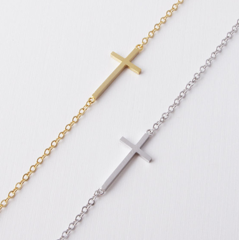 Women 7+2″ 316L Stainless Steel Sideway Cross Bracelet Chain Gift PE49