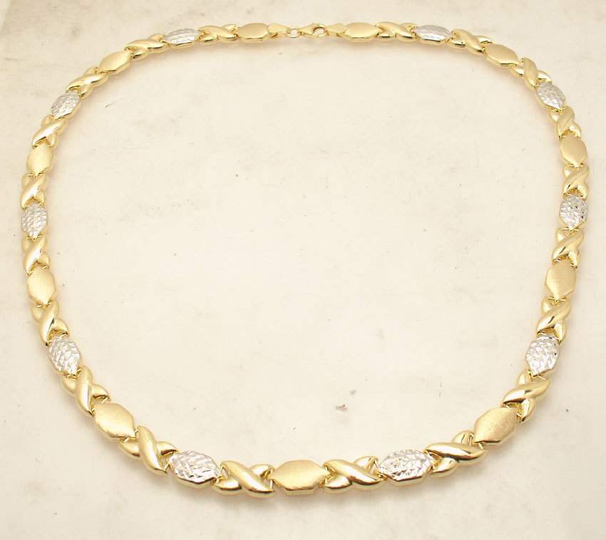 Hugs & Kisses Stampato Chain Necklace 10K Yellow White Gold Plated 925 Silver