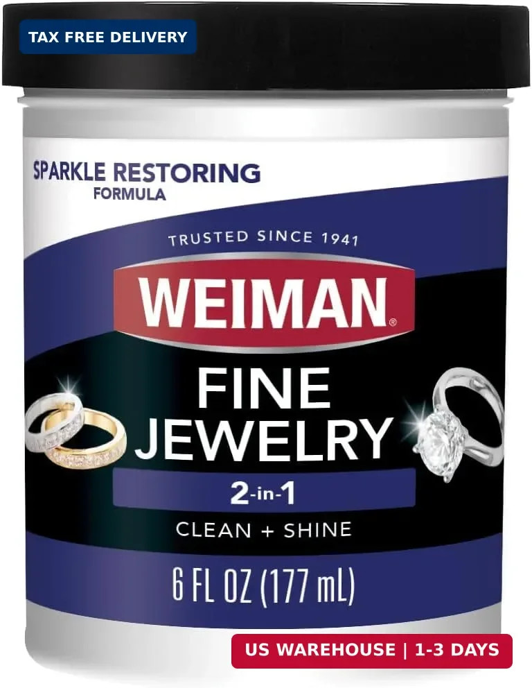 Weiman Fine Jewelry Cleaner Liquid with Cleaning Brush – Restores Shine & Brilli