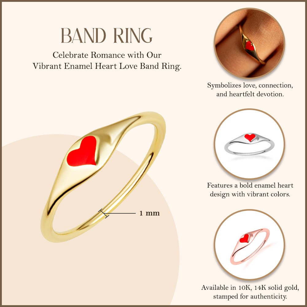 Gold Enamel Heart Love Band Ring (Available in Yellow/Rose/White Gold)