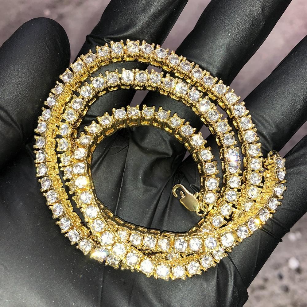 Hip Hop Iced Out Tennis Chain Choker White Yellow Rose Gold