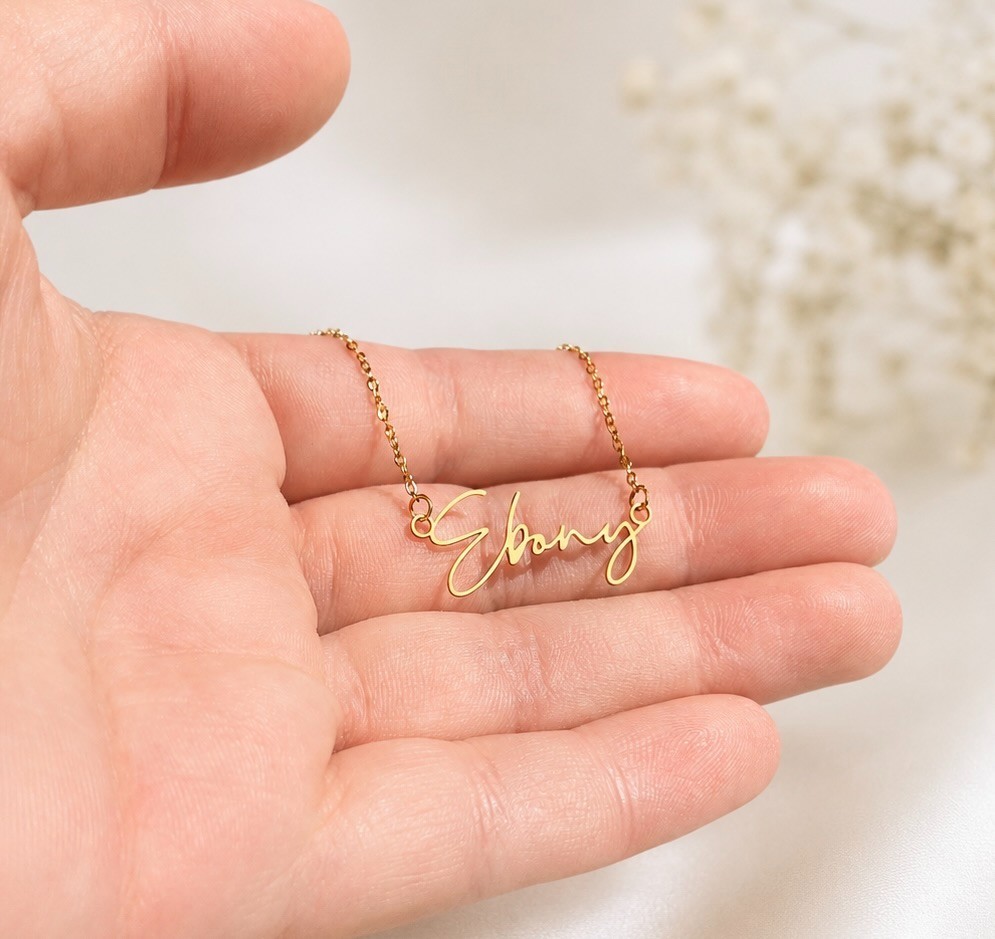 Personalized Signature Name Necklace Custom Script Pendant Gift Box Silver Gold