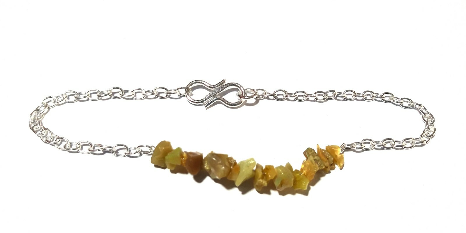 Ethiopian Opal Chip Uncut 3-5mm Chain Silver Plated Wire 7″ 5 Bracelet Natural