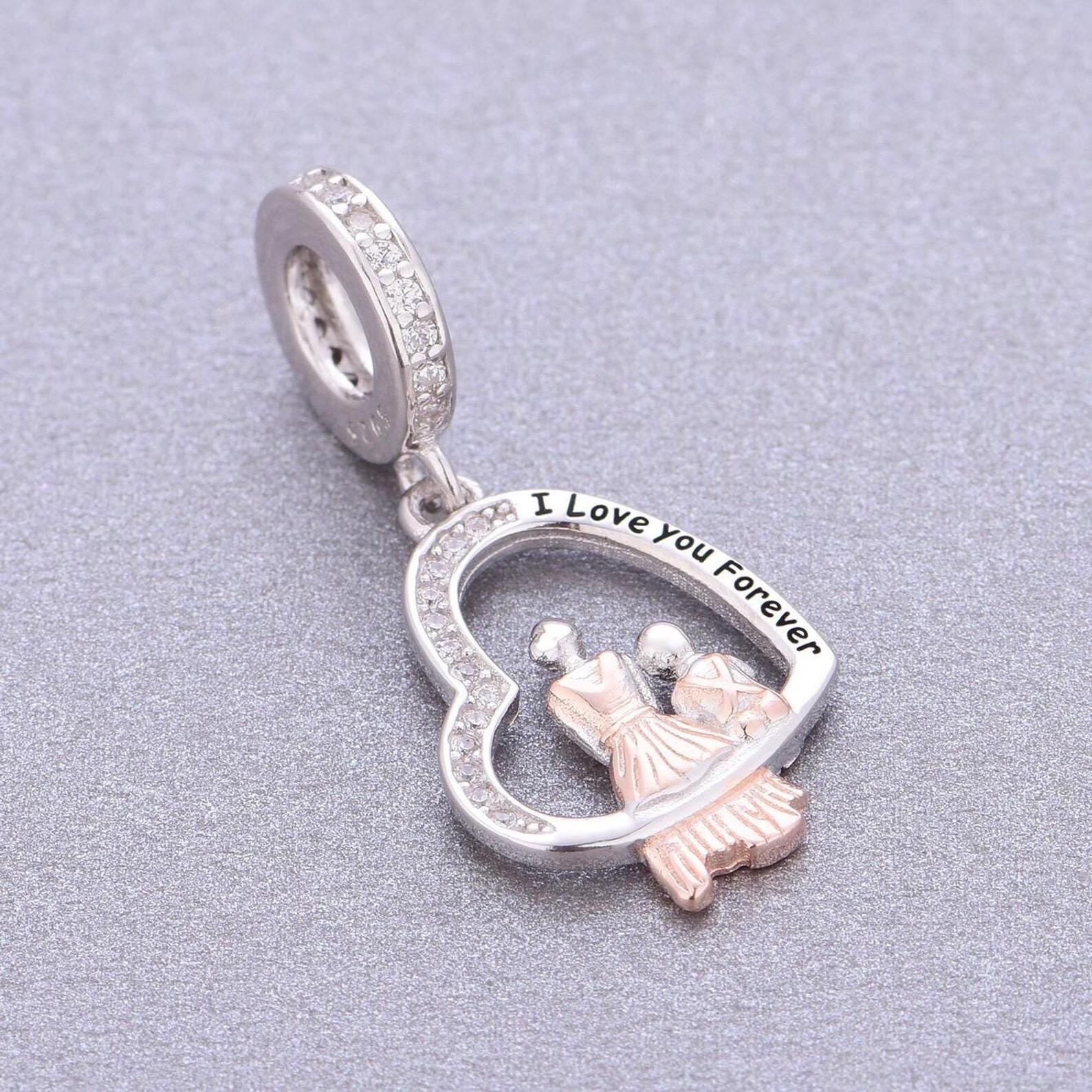 💜 925 Sterling Silver Mom Mum Daughter I Love You Forever Sitting Dangle Charm