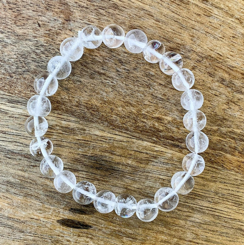 Natural Clear Quartz Elastic Stretch Dainty Bracelet 8mm Round Gemstone Bead