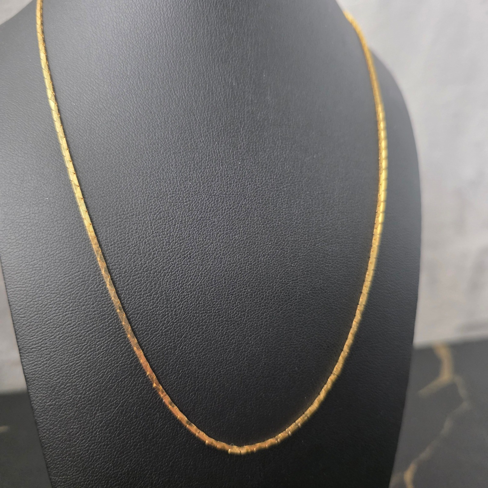 Vintage Gold Tone Flat Snake Chain Necklace Minimalist Sleek Polished Finish