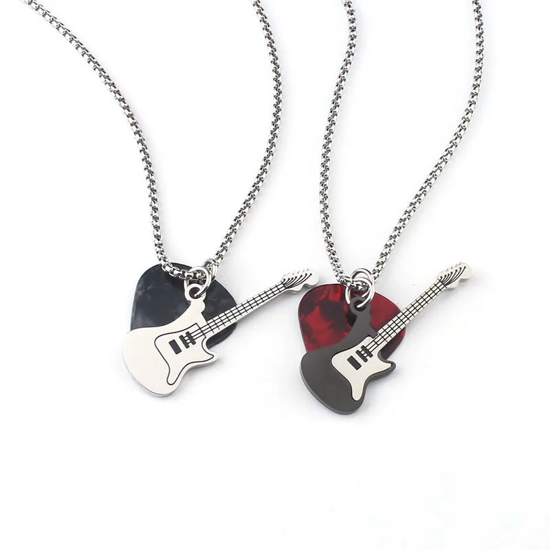 Hip-hop Guitar Pick Necklace Titanium Steel Trendy Guitar Pendant Chain Punk Vin