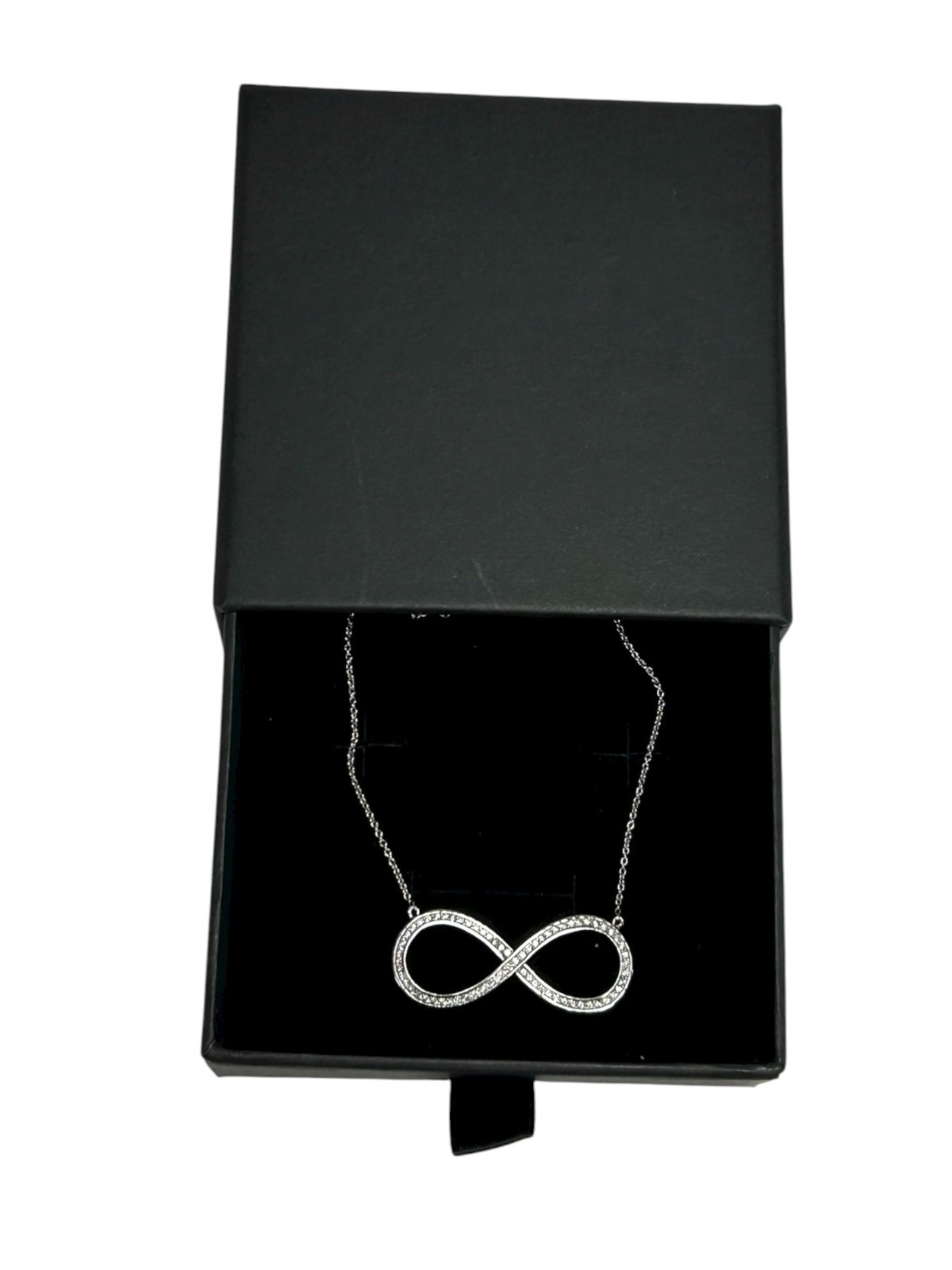 925 Sterling Silver Necklace Infinity Eternal Pendant Chainlink Genuine Diamond