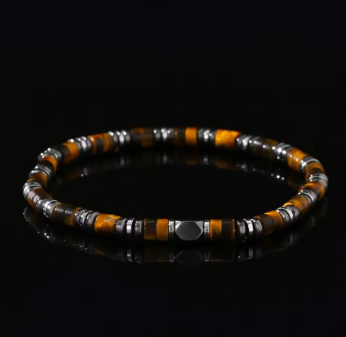 Men’s Tiger Eye Hematite Bracelet Healing Energy Jewelry Strength Grounding Gift