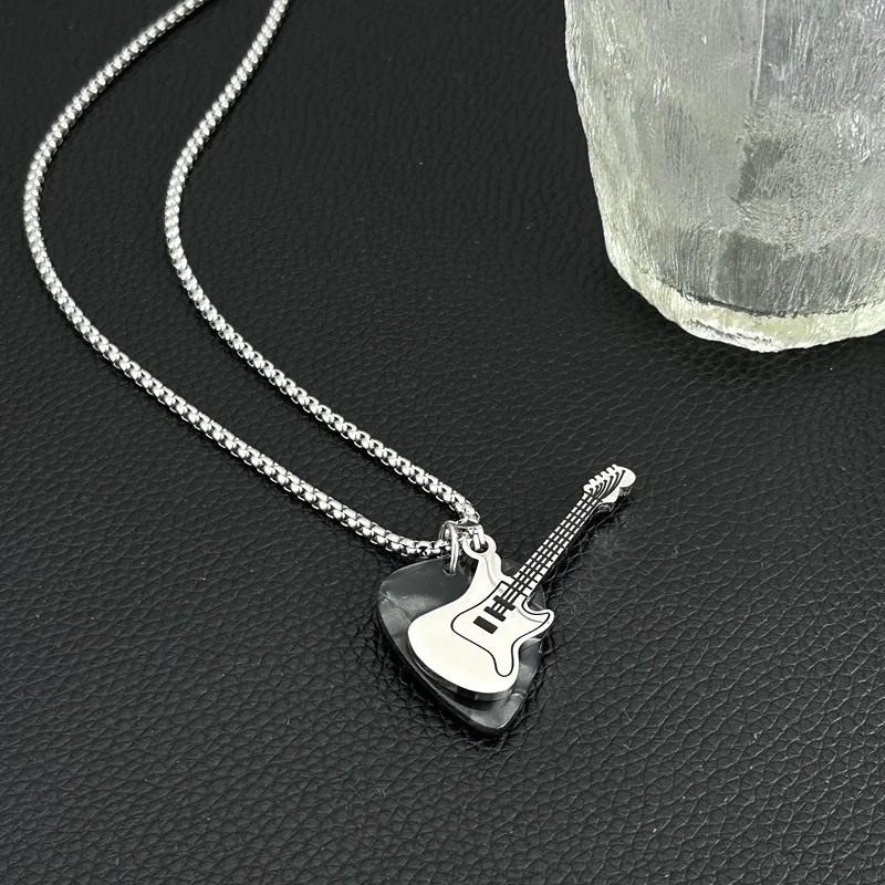 Hip-hop Guitar Pick Necklace Titanium Steel Trendy Guitar Pendant Chain Punk Vin