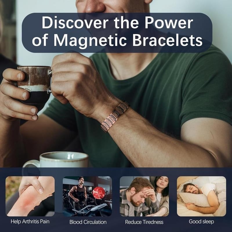 GMOX Men’s Copper Bracelet, 99.99% Copper 3X Strength Magnetic Adjustable Length