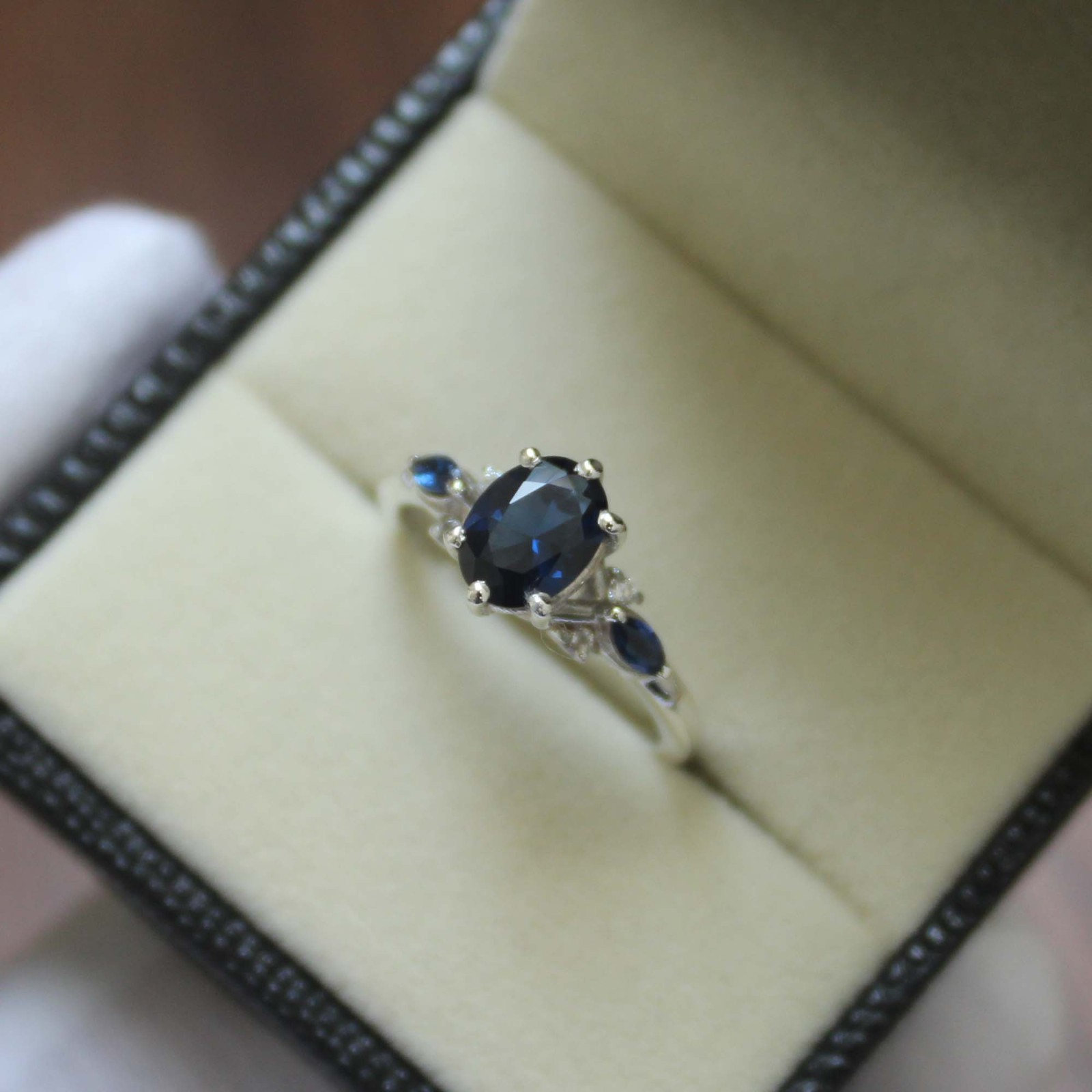 1.3 ct Oval Cut Lab Created Blue Sapphire Ring 925 Sterling Silver