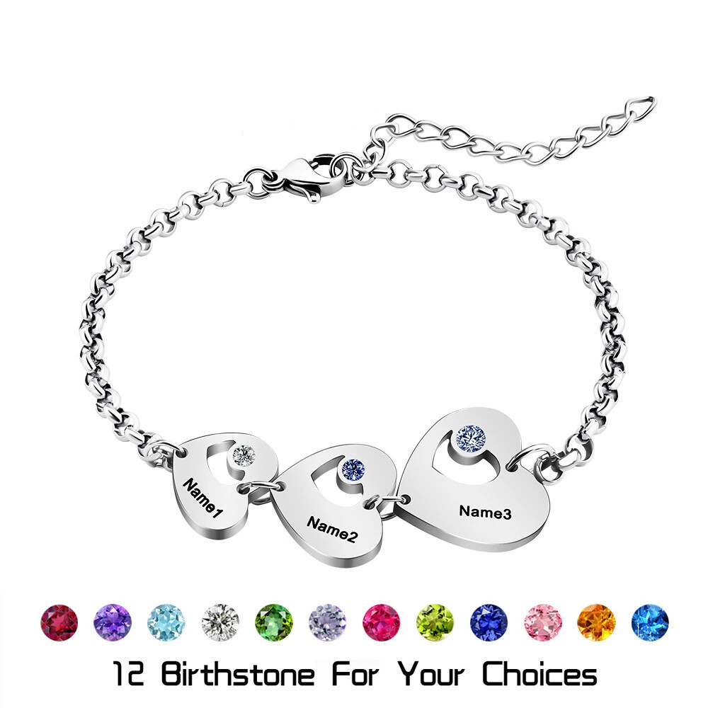 Personalized Stunning Heart Bracelet 1-6 Name Birthstone Jewelry Gift for Her