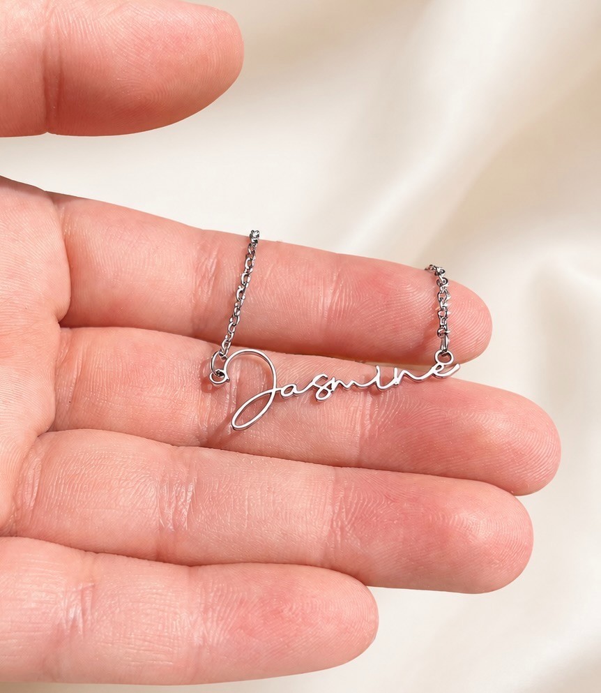 Personalized Signature Name Necklace Custom Script Pendant Gift Box Silver Gold