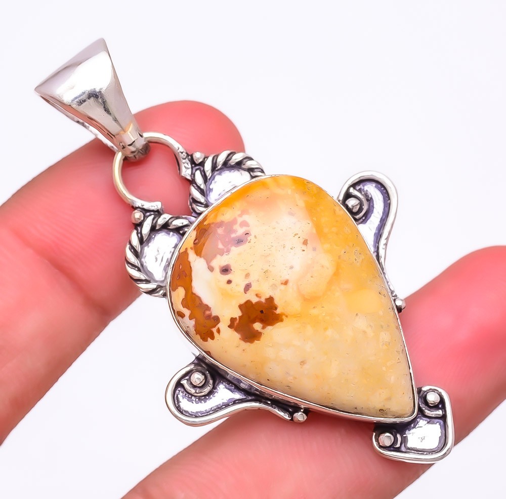 Natural Picture Jasper Gemstone 925 Silver Plated Jewelry Pendant 2.3″ M1515