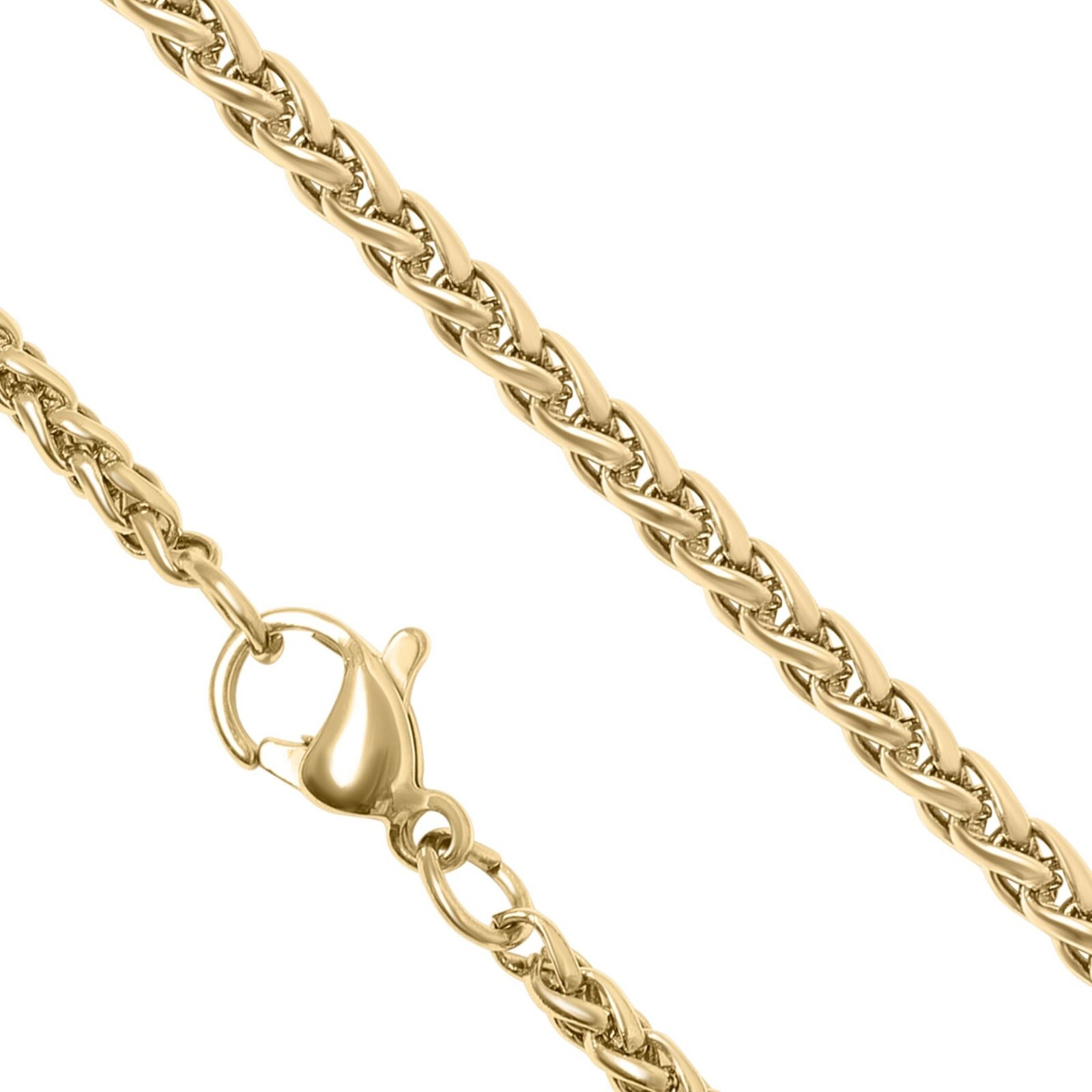 Spiga Wheat Chain Gold PVD Plate 316L Stainless Steel Necklace 2.4mm 20-24 IN